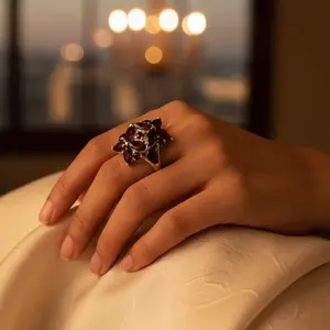 Women's Trendy Garnet Gemstone <b>Ring</b> <b>Adjustable</b> <b>Sterling</b> <b>Silver</b> Rose Gold Plating 18K Inlay 100% Natural Gemstones Perfect Gift - Product Image 2