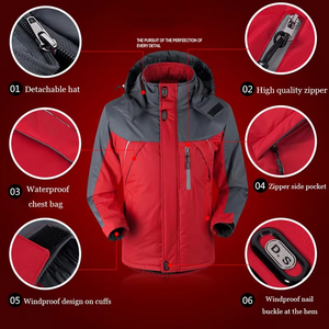 Veste d'hiver pour homme en cuir PU, parka de travail d'extérieur, décontractée, épaisse, chaude, pour la randonnée, le camping, le ski, coupe-vent, avec logo frontal - Product Image 6