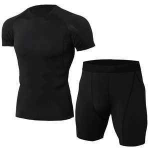 Mens Lightweight Breathable Compression <b>Shorts</b> Set with Quick-Dry Yoga Shirt <b>Tight</b>-Fitting Athletic Workout Wear - Product Image 1