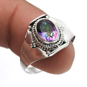 925 argent Sterling mystique topaze fait à la main bagues de luxe vêtements pour femmes Design Vintage bijoux fins fête de mariage anniversaire anneaux - Product Image 1