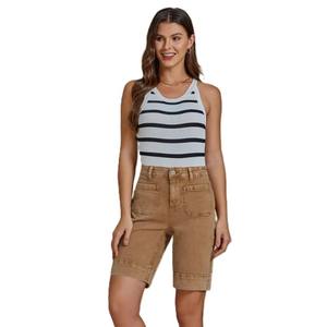 Haute qualité longue extensible taille haute à la mode été Bermuda Shorts poche plaquée décontracté Style Vintage Shorts à la mode - Product Image 3