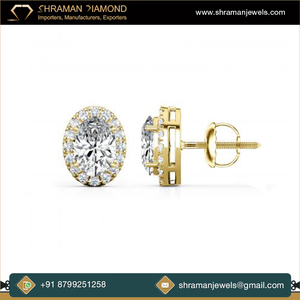 Cadeau d'anniversaire bijoux de mode 2.6 CTS DEF couleur 925 argent Sterling taille ovale personnalisé laboratoire cultivé diamant Halo boucle d'oreille fournisseur - Product Image 3