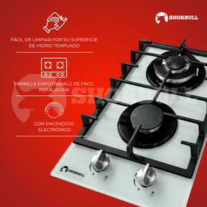 Table de cuisson à gaz double Shorbull avec plaque en verre et allumage piézoélectrique à bouton rotatif - Product Image 4
