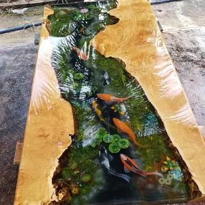 Meja epoxy resin penjualan terbaik-pinggiran hidup alami kayu saman solid-meja kayu epoksi kualitas tinggi