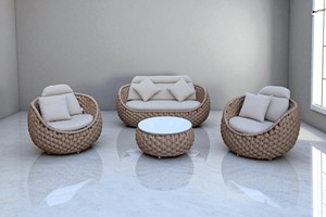 Poly Rattan ROSF-036 Outdoor Patio Furniture Set Big <b>Moon</b> Shaped Leisure Seating for Garden Deck Faux Living Room Villa Workshop - Product Image 4