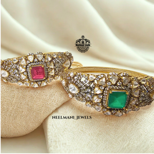 Pink and Green Moissanite Stone Mossitate Polki <b>Bracelet</b> and Bangle - Product Image 2