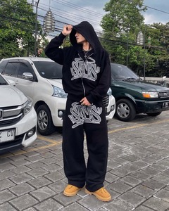 Y2K <b>Retro</b> Zipper Hoodie Sportswear Pants for Men Streetwear with Hip Hop Trendy Printed Casual Couple Clothing for Autumn Winter - Product Image 4