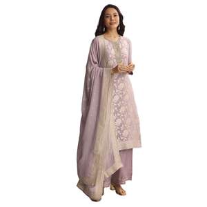 Lavender <b>Purple</b> Banarasi Georgette Palazzo Suit Wholesale <b>Women</b> Ethnic Apparel OEM <b>Clothing</b> Factory Bulk Supplier Custom Fashion - Product Image 1