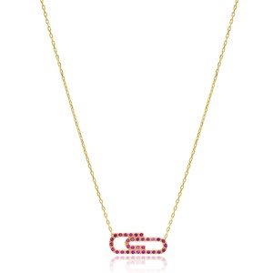 Colgante Minimalista con Diseño de Clip de Papel y Piedra Rubí, Joyería Turca Hecha a Mano en Plata de Ley 925, Venta al Por Mayor - Product Image 1