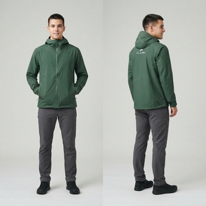 <b>Men</b> Green Hooded Windbreaker <b>Jacket</b> Full Zip Lightweight Outdoor <b>Running</b> Sports Shell <b>Jacket</b> with Drawstring Hood - Product Image 4