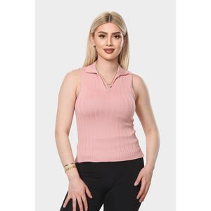 Cizgili Yumshak Dokulu débardeurs pour femmes confortables hauts en tricot respirant motif rayé décontracté Kolsuz V Kesim 100% Polyester - Product Image 3