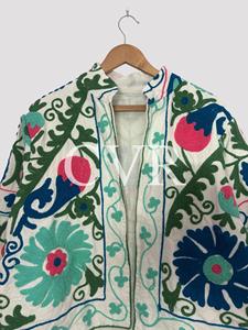 Bohemian Floral Embroidered Cotton Jacket Mandarin Collar Three Quarter Sleeve Plus Size Women's Outerwear Spring Casual Style - Product Image 4