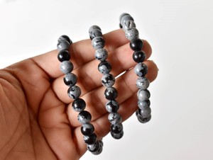 Wholesale Best Attractive Natural <b>Healing</b> Snowflake Black Obsidian 8mm Polished <b>Bracelet</b> for Meditation Jewelry - Product Image 3