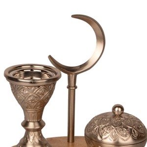 ชุดเตาเผาบาคูร์แบบอาหรับสุดหรู พร้อมฐานไม้ ที่วางเครื่องหอมโลหะ รูปทรงพระจันทร์เสี้ยว สำหรับเผาอูด ของขวัญตกแต่งสำหรับชาวตะวันออกกลาง - Product Image 2