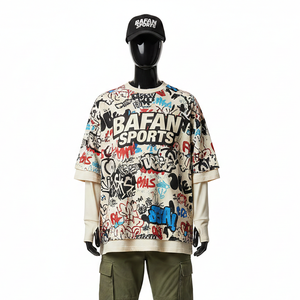 Chemise double couche pour femmes, coton premium, doux, respirant, crème, imprimé graphique multicolore, logo personnalisé, chemises double couche en coton - Product Image 1