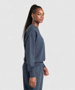 <b>Women's</b> Oversized Crewneck <b>Sweatshirt</b> 100% Cotton 350GSM Heavyweight Pullover <b>Long</b> Sleeve Solid Casual Streetwear Fashion Top - Product Image 3