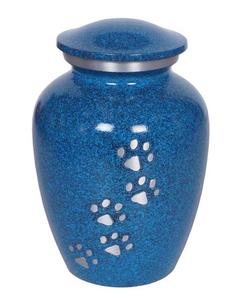 TURKISH <b>STONE</b> ALUMINUM PET CREMATION URNS PAW PRINT CLASSIC PET CREMATION URN SILVER ENGRAVED PAW PRINT URN - Product Image 6