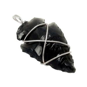 Obsidienne noire guérison cristal pierre naturelle cuivre argent fil enroulé flèche pendentif femmes collier bijoux amour cadeau artisanat - Product Image 3