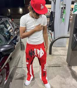 กางเกงวอร์มแนวสตรีทแบบเย็บปะติดสำหรับผู้ชายและผู้หญิงกางเกงขนแกะแบบยูนิเซ็กส์กางเกงวิ่งออกกำลังกายกางเกงวอร์มขาบานพิมพ์ลาย3D แบบกำหนดเอง - Product Image 5