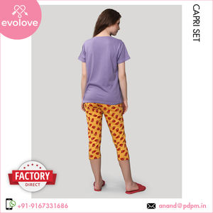 Femmes haut de gamme 100% coton Jersey deux pièces Capri genou longueur robe de nuit doux personnalisé usage domestique vêtements de nuit pour la saison de printemps - Product Image 6