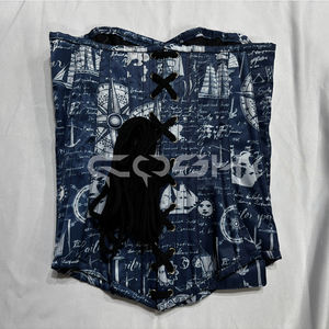Corset rétro bleu marine imprimé bateau et boussole pour femme, idéal pour le modelage de la taille et le style maritime - Product Image 6