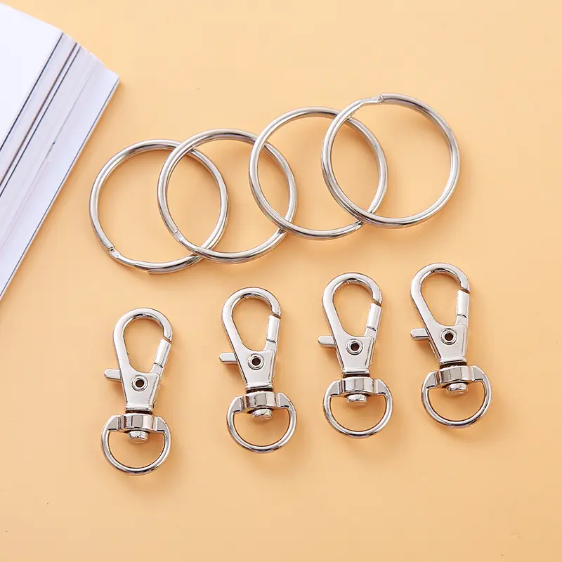 25/50pcs Snap Swivel Hooks Split Key Rings Metal Lanyard Clips Fecho da Lagosta DIY Keychain Bag Straps Acessórios Jóias Fazendo
