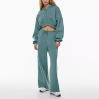 Ensemble de survêtement pour femme personnalisé avec logo, style décontracté, en molleton 100% coton, avec sweat à capuche et pantalon de jogging évasé pour l'hiver
