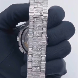 Elegante estilo Hip Hop reloj Baguette correa de acero inoxidable reloj de lujo con movimiento de cuarzo de diamante Moissanite para hombres y mujeres - Product Image 6