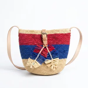 Sac fourre-tout bandoulière en raphia color block tendance été avec fermeture éclair et doublure en coton pour la plage, les voyages et l'usage quotidien - Product Image 6