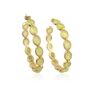 Proveedor mayorista de aretes de aro grandes con múltiples piedras preciosas ovaladas de prehnita y calcedonia, latón chapado en oro de 18 quilates, joyería moderna para mujer - Product Image 1