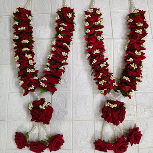 Ensemble de guirlande artificielle de mariage de 2 pièces Varmala pour la mariée marié Rose Haar pour l'honneur d'invité de mariage Nikah Haar Sikh Milni Mala - Product Image 1