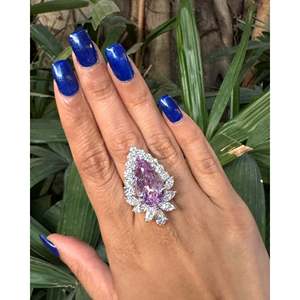 Pear Cut Kunzite Gemstone Engagement <b>Ring</b> Rhodium Plated Fine Jewelry <b>Statement</b> <b>Ring</b> - Product Image 5