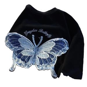 Pur coton lait système papillon broderie couples T-shirt à manches courtes femme été ins collège vent sur les vêtements - Product Image 1