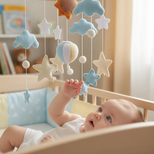 Mobile de berceau <span class=keywords><strong>pour</strong></span> bébé en <span class=keywords><strong>feutre</strong></span> en forme de montgolfière, nuages, étoiles et soleil, jouets apaisants <span class=keywords><strong>pour</strong></span> bébé confortables avec divers animaux marins, décoration suspendue - Product Image 2