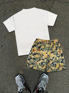 Conjunto de Camiseta y Pantalones Cortos a Juego para Hombre, Estampado Personalizado, Verano, Algodón Suave, Estilo Casual Urbano, Dos Piezas, Ropa Deportiva para Gimnasio y Entrenamiento - Product Image 2