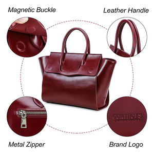 Sac fourre-tout pour ordinateur portable en cuir véritable rouge vin élégant de haute qualité pour femmes avec fermeture à glissière 13,3'' multi-compartiments - Product Image 3