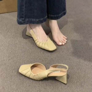 Collection Printemps-Été 2025 – Sandales à talon haut pour femme, bout fermé, sans bride arrière, talon épais, décolleté discret, style français élégant, modèle unique - Product Image 6