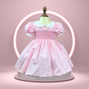 Vêtements pour enfants Vêtements pour filles Robes pour filles Smocked Vêtements pour enfants Rose avec motif floral Personnaliser la conception - Product Image 5