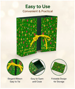 Custom Green Advent <b>Calendar</b> Box Book Style Full Color Print Satin Ribbon OEM Christmas Countdown Packaging Wholesale Supplier - Product Image 5