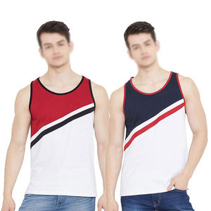 เสื้อกล้ามทรงเข้ารูปผู้ชาย คอวี แขนกุด ลายทาง สีสันตัดกัน เหมาะสำหรับออกกำลังกาย ใส่ลำลองในฤดูร้อน สไตล์วินเทจ ผลิตจากโพลีเอสเตอร์/คอตตอน - Product Image 1