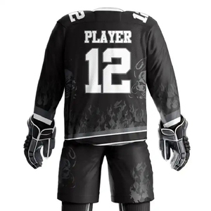 100% polyester matériel fait 2 pièces ensembles d'uniformes de hockey sur gazon maillots et shorts de hockey sur glace à manches longues adultes filles et garçons - Product Image 5