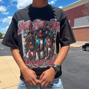 เสื้อยืดผู้ชายทรงหลวมพิมพ์ลาย DTG ผ้าฝ้าย 100% น้ำหนัก 300 กรัม สไตล์เรโทรแบบกำหนดเอง พร้อมดีเทลลาย 3 มิติ และประดับด้วยคริสตัล - Product Image 3