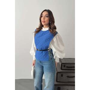 ชุดเสื้อเชิ้ตคาดเข็มขัดสีน้ำเงินและเสื้อคลุมโปโล - สีน้ำเงิน - Product Image 2