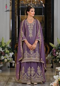 Conjunto tradicional Sharara Palazzo Salwar Kameez para mujer con trabajo de bordado para funciones de boda, fiesta y ropa festiva - Product Image 3