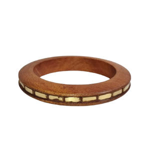 Slim Profile Natural Wood Bangle with <b>Cream</b> Mosaic Inlay - Traditional Tribal Style Handcrafted Wooden Bracelet - Lightweight - Product Image 2