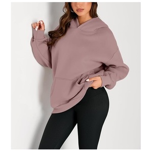 Nueva llegada de mujer 100% algodón manga larga cuello redondo hombro pendiente Color sólido cómodo pulóver Sudadera CON CAPUCHA DE Bangladesh - Product Image 2