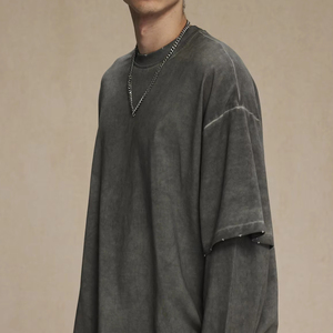 เสื้อยืดผ้าฝ้ายสองชั้นซักกรดยาวสองชั้นแบบสั่งทำ - Product Image 5