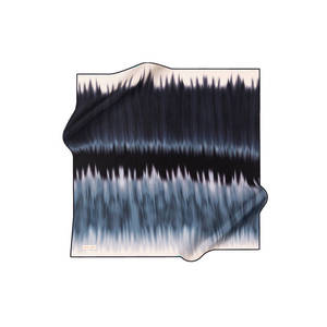 Navy Blue Hand-Drawn Satin Silk <b>Square</b> <b>Scarf</b> Designer Ethnic Pattern - Product Image 1