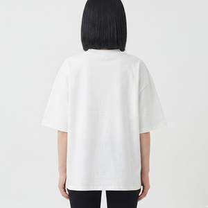 T-shirt blanc personnalisé pour femmes, coupe ample, de haute qualité, en coton, surdimensionné, vêtements pour femmes, t-shirt à épaules tombantes - Product Image 2