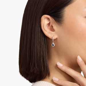 Luxury Sapphire Drop Hoop <b>Earrings</b> for Women 14K White Gold Pear Cut Blue Sapphire Diamond Halo <b>Dangle</b> <b>Earrings</b> Fine Jewelry - Product Image 3